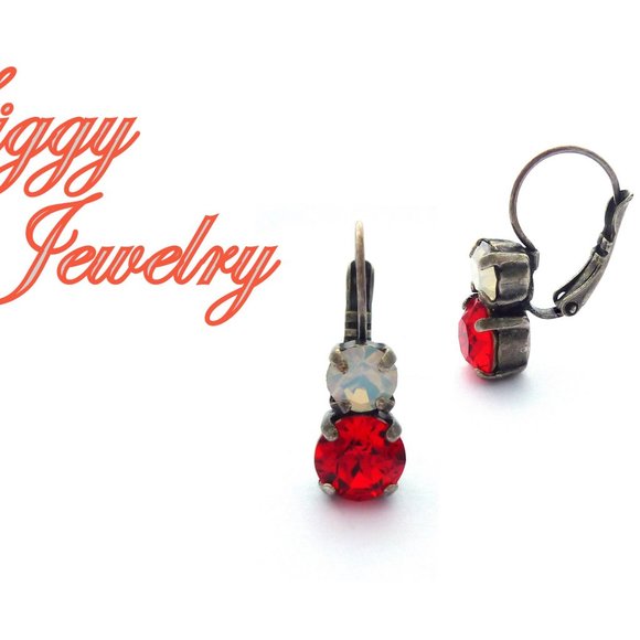 Swarovski Crystal Double Drop Lever Back Earrings in Hyacinth and White Opal - Picture 3 of 6